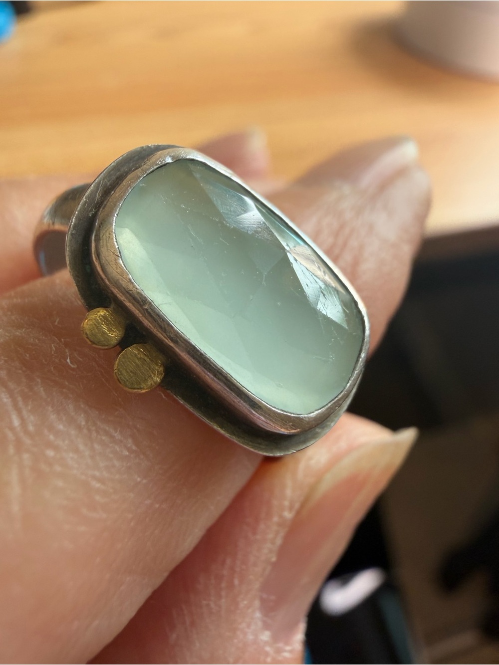 Ananda Khalsa Sundance Aquamarine Ring Silver 22k Gold Size 8.5 - Picture 7 of 13